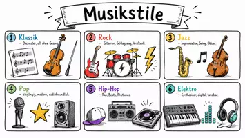 Vorschau - Arbeitsblätter - Arbeitsblatt "Musikstile" + interaktive Lösung & MP3 + Mindmap + Infografik - Seite 1