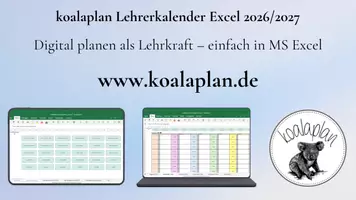 Vorschau - Interaktives Material - koalaplan Lehrerkalender 2026/27 Excel - Deckblatt