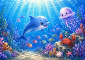 Vorschau - Bildkarten - Unterwasserwelt Kamishibai PDF – Delfin Sammy und das verlorene Meereslicht | Meerestiere Geschichte Kita Kindergarten Vorschule - Seite 2
