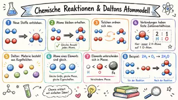 Vorschau - Arbeitsblätter - Arbeitsblatt "Chemische Reaktionen und das Daltonsche Atommodell" + interaktive Lösung & MP3 + Mindmaps + Infografik - Seite 1