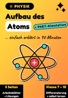 Vorschau - Arbeitsblätter - Atom Aufbau - PhET Arbeitsblatt Physik Klasse 7-10 - Schalenmodell, Protonen, Neutronen, Elektronen - Deckblatt