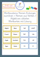 Vorschau - Stationenlernen - Wortbausteine - Nomen-Endungen - Groß- und Kleinschreibung - Klasse 2-3 - Wortkarten - Deckblatt