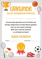 Vorschau - Fördermaterial/Inklusion - Sportfest Urkunden für Kinder – Sporttag & Sportwettbewerb Vorlagen | Teilnahmeurkunde mit Text & Blanko für Einzelkinder & Teams | Grundschule & Sportverein - Seite 1