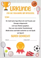 Vorschau - Fördermaterial/Inklusion - Sportfest Urkunden für Kinder – Sporttag & Sportwettbewerb Vorlagen | Teilnahmeurkunde mit Text & Blanko für Einzelkinder & Teams | Grundschule & Sportverein - Seite 2