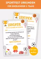 Vorschau - Fördermaterial/Inklusion - Sportfest Urkunden für Kinder – Sporttag & Sportwettbewerb Vorlagen | Teilnahmeurkunde mit Text & Blanko für Einzelkinder & Teams | Grundschule & Sportverein - Deckblatt