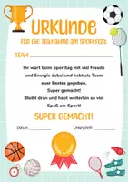 Vorschau - Fördermaterial/Inklusion - Sportfest Urkunden Grundschule – Teilnahmeurkunde für einzelne Kinder und Teams mit Text & Blanko - Sporttag & Sportverein - Seite 2