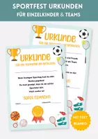 Vorschau - Fördermaterial/Inklusion - Sportfest Urkunden Grundschule – Teilnahmeurkunde für einzelne Kinder und Teams mit Text & Blanko - Sporttag & Sportverein - Deckblatt