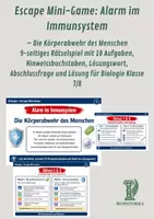 Vorschau - Arbeitsblätter - Escape Mini-Game: Alarm im Immunsystem – Die Körperabwehr des Menschen - Deckblatt