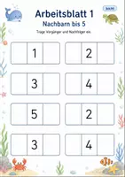 Vorschau - Arbeitsblätter - Nachbarzahlen bis 10 | Mathematik Klasse 1 | 7 Arbeitsblätter als PDF - Seite 1