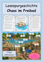 Vorschau - Stundenentwürfe - Lesespurgeschichte Sommer - Chaos im Freibad - Deckblatt