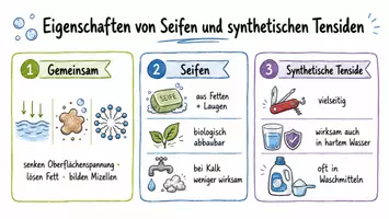 Vorschau - Arbeitsblätter - Arbeitsblatt "Eigenschaften von Seifen und synthetischen Tensiden" + interaktive Lösung & MP3 + Mindmap + Infografik - Seite 1
