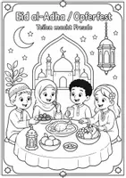 Vorschau - Mal- und Bastelvorlagen - 2 Ausmalbilder zum Opferfest – Eid al-Adha kindgerecht | Teilen, Gemeinschaft & Hilfsbereitschaft - Seite 1