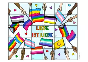 Vorschau - Mal- und Bastelvorlagen - Liebe ist Liebe - Gemeinschaftsbild - Kooperatives Poster - LGBTQ+ - Seite 1