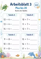 Vorschau - Arbeitsblätter - Rechentabellen Plus und Minus bis 20 | Mathematik Klasse 1 | 7 Arbeitsblätter als PDF - Seite 3