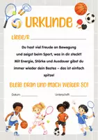 Vorschau - Fördermaterial/Inklusion - Sport Urkunde für sportliche Kinder – motivierende Urkunde mit Text und Blanko Vorlage für Grundschule, Sportverein, Sport-AG und Kindertraining - Seite 1
