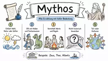 Vorschau - Arbeitsblätter - AB mit Fragen zum Thema "Mythos" + Lösungsblatt + Mindmap + Infografik - Seite 1