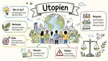 Vorschau - Arbeitsblätter - AB mit Fragen zum Thema "Utopien" + Lösungsblatt + Mindmap + Infografik - Seite 1