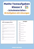 Vorschau - Stundenentwürfe - Mathe Textaufgaben Klasse 3 – Schulmaterialien (30 Aufgaben mit Lösungen) - Deckblatt