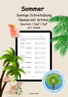 Vorschau - Arbeitsblätter - ☀️Sommer Schreibübung | Sommer Wörter | Sommer Wortschatz | Deutsch | DaZ | DaF | Sommer Arbeitsblatt | Nomen mit Artikel schreiben | Sommermaterial Grundschule | Schreiben lernen mit Artikel | - Deckblatt
