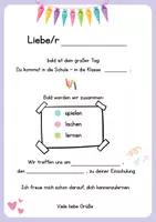 Vorschau - Arbeitsblätter - Willkommensbrief zur Einschulung - WIllkommensgrüße an die Klasse 1 - Seite 1
