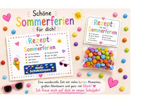 Vorschau - Mal- und Bastelvorlagen - Sommerferien - Sommerferiengruß: Schöne Sommerferien – Ein süßer Feriengruß für Kinder - Seite 1