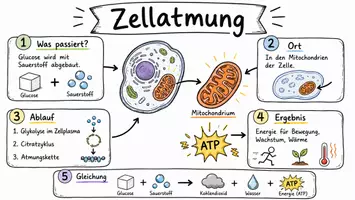 Vorschau - Arbeitsblätter - AB mit Fragen zum Thema "Zellatmung" + Lösungsblatt + Mindmap + Infografik - Seite 1