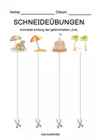 Vorschau - Arbeitsblätter - Schneideübungen Sommerferien | Sommermotive 🏝️🌴 - Deckblatt