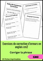 Aperçu - Feuilles d'exercices - exercices de correction d erreurs cm2 en anglais _ 20 fiches - Page de couverture