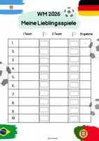 Vorschau - Arbeitsblätter - WM 2026 Lieblingsspiele – Fußball-Spielübersicht für die Grundschule | Arbeitsblatt mit Flaggen & Ergebnissen ⚽️🏆🌍 - Deckblatt