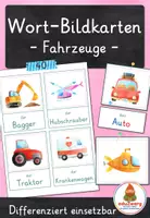 Vorschau - Spiele - Fahrzeuge – Wort- und Bildkarten | Verkehrsmittel | 40 Fahrzeuge mit Artikel & Silbenschrift | differenziert Kita bis Klasse 2 | DaZ - Deckblatt