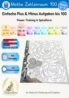 Vorschau - Arbeitsblätter - Einfache Plus & Minus Aufgaben bis 100, Power-Training in Spiralform (± Lehrgang bis 100, Stufe 2e/8) - Deckblatt