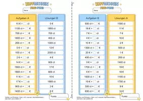 Vorschau - Arbeitsblätter - Paket Geldwerte umrechnen | 4 Lernniveaus | Training mit der Ping-Pong-Methode – Größen & Einheiten - Seite 3