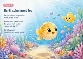 Vorschau - Bildkarten - Kamishibai U3 Meer PDF – Berti der kleine Kugelfisch | Krippe & Kita Bildkarten Geschichte | Sprachförderung 0–3 Jahre | Unterwasser Projekt - Seite 3