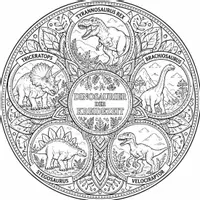 Vorschau - Mal- und Bastelvorlagen - Dinosaurier Mandala mit Stundenentwurf und Quiz zu Asteroid und Meteroit - Seite 1