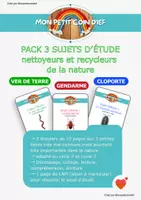 Aperçu - Préparation de séance / Séance complète - Pack 3 sujets d'étude (gendarme, ver de terre, cloporte) sur les nettoyeurs et recycleurs de la nature Monpetitcoindief - Page de couverture