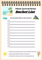Vorschau - Arbeitsblätter - Sommerferien Bucket List - Deckblatt