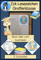 Vorschau - Mal- und Bastelvorlagen - Lesezeichen Giraffe – Klassentier Giraffenklasse | Ecklesezeichen Ausmalen & Basteln - Deckblatt