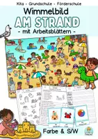 Vorschau - Unterrichtsreihen - Wimmelbild Sommer, am Strand Wortschatz, Bildkarten, Wortkarten - Deckblatt