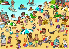 Vorschau - Unterrichtsreihen - Wimmelbild Sommer, am Strand Wortschatz, Bildkarten, Wortkarten - Seite 1