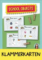 Vorschau - Spiele - School Objects – Klammerkarten zu Schulsachen auf Englisch - Deckblatt