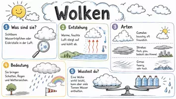 Vorschau - Arbeitsblätter - AB mit Fragen zum Thema "Wolken" + Lösungsblatt + Infografik - Seite 1