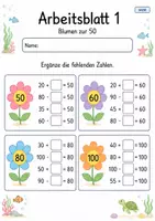 Vorschau - Arbeitsblätter - Rechenblumen bis 100 | Mathematik Klasse 2 | 7 Arbeitsblätter als PDF - Seite 1