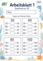 Vorschau - Arbeitsblätter - Rechenquadrate bis 100 | Mathematik Klasse 2 | 7 Arbeitsblätter als PDF - Seite 1