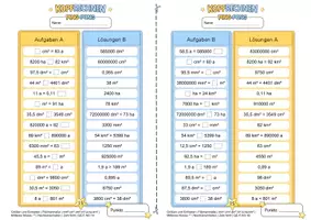 Vorschau - Arbeitsblätter - Flächeneinheiten umrechnen (Mittleres Niveau **) | Training mit der Ping-Pong-Methode - Seite 2