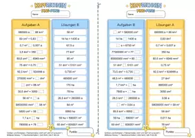 Vorschau - Arbeitsblätter - Flächeneinheiten umrechnen (Mittleres Niveau **) | Training mit der Ping-Pong-Methode - Seite 3