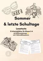 Vorschau - Stundenentwürfe - Sommer & letzte Schultage – Lesetexte & Arbeitsblätter (Klasse 2–4) | Differenziert mit ⭐ - Deckblatt