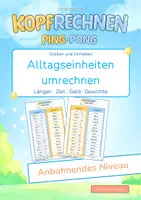 Vorschau - Arbeitsblätter - Alltagseinheiten umrechnen | Längen · Zeit · Geldwerte · Gewichte | 4 Lernniveaus | Mathematik Ping Pong - Seite 1