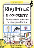 Vorschau - Unterrichtsreihen - Rhythmus üben mit Meerestieren – Tafelmaterial & Rhythmuskarten (Musik Klasse 1–4) - Deckblatt