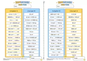 Vorschau - Arbeitsblätter - Längen- und Flächeneinheiten umrechnen (Mittleres Niveau **) | Gemischte Übungen | Training mit der Ping-Pong-Methode - Seite 2