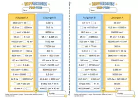 Vorschau - Arbeitsblätter - Längen- und Flächeneinheiten umrechnen (Mittleres Niveau **) | Gemischte Übungen | Training mit der Ping-Pong-Methode - Seite 3